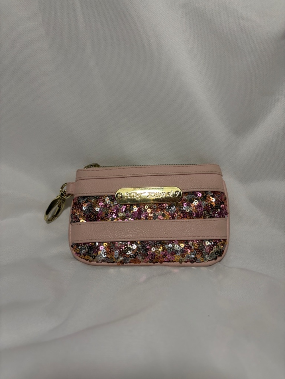 Betsey Johnson Pink Sequin Stripe Card Pouch